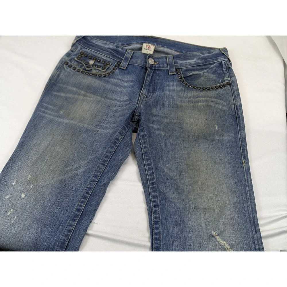 True Religion Billy Studded Distressed Bootcut Jeans Blue Mens 32x32 Made in USA
